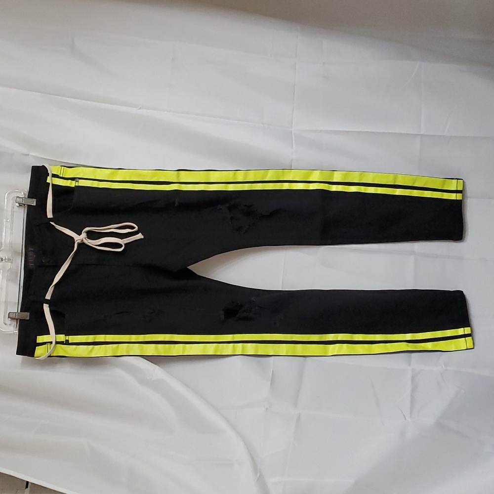 Thrt Black jeans Distressed W/ Green Stripes NWOT